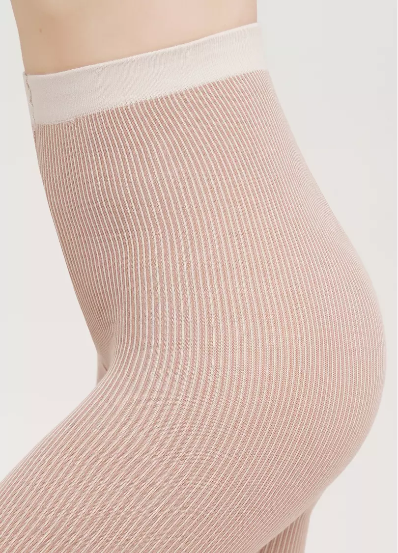 Бавовняні колготки в вертикальну смужку SPLIT (1) moonlight (бежевий)