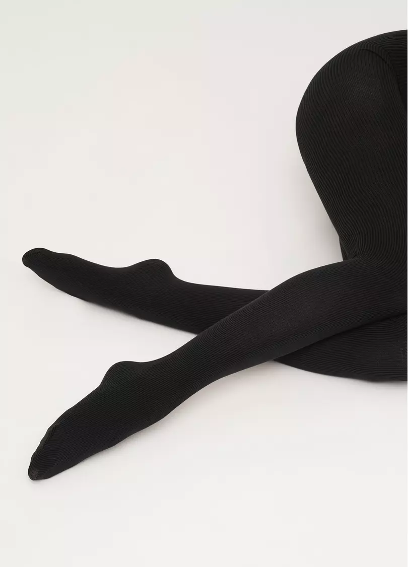 Бавовняні колготки в вертикальну смужку SPLIT (1) pirate black (чорний)