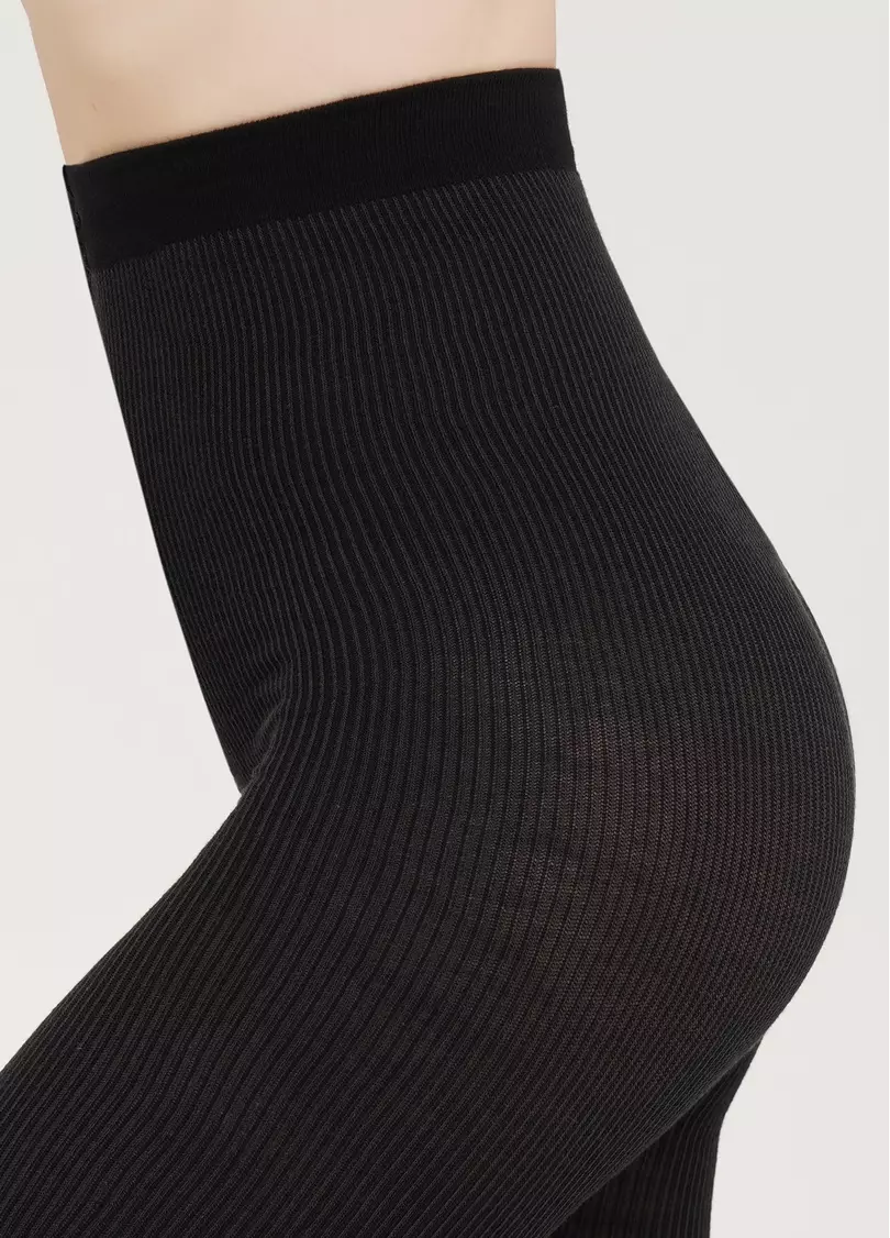 Бавовняні колготки в вертикальну смужку SPLIT (1) pirate black (чорний)