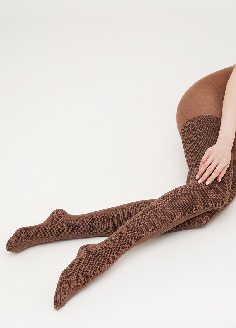 Хлопковые колготки с геометрическим узором SPLIT (4) camel (коричневый)