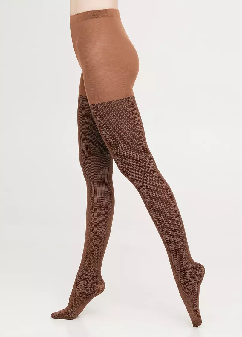Хлопковые колготки с геометрическим узором SPLIT (4) camel (коричневый)