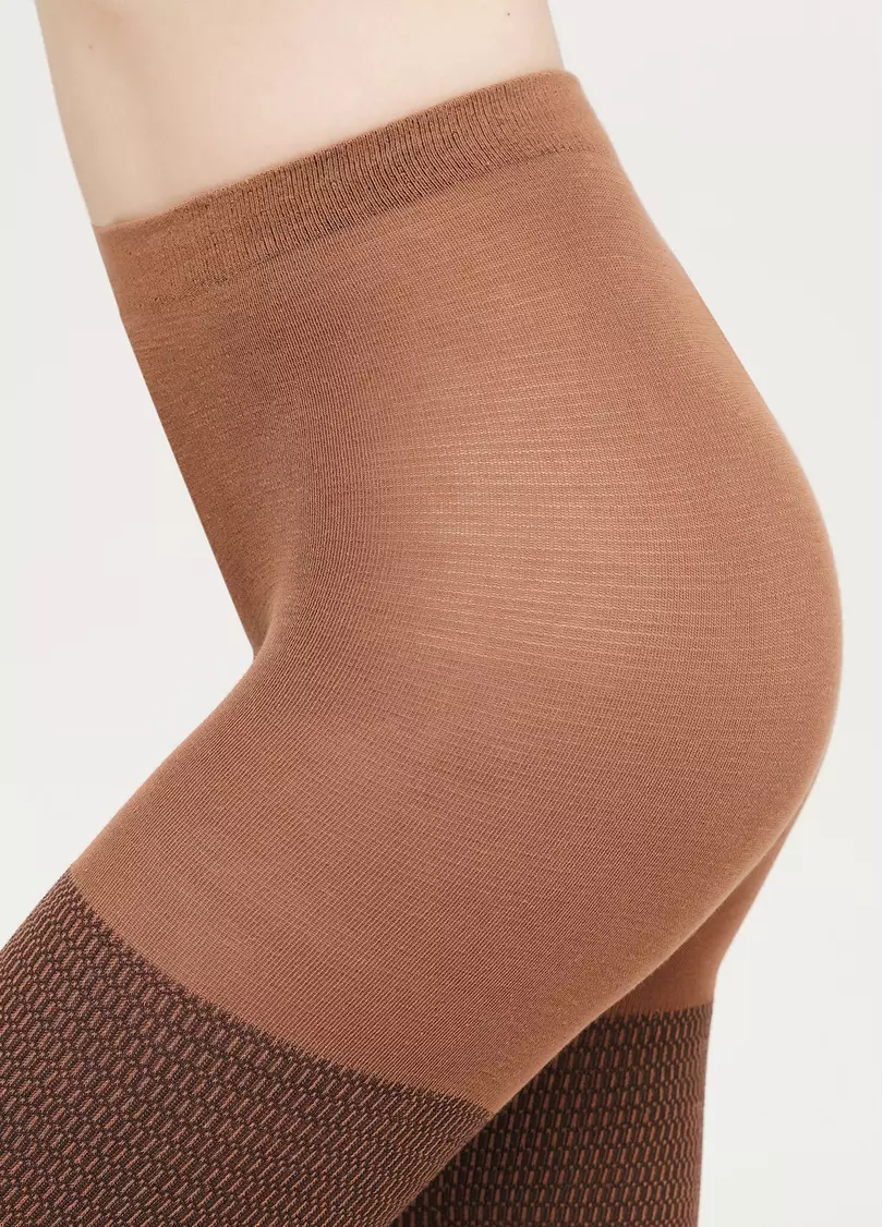 Хлопковые колготки с геометрическим узором SPLIT (4) camel (коричневый)