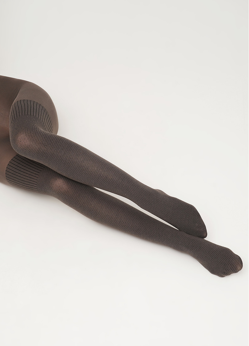 Бавовняні колготки з імітацією панчіх з візерунком SPLIT (5) haze (коричневий)