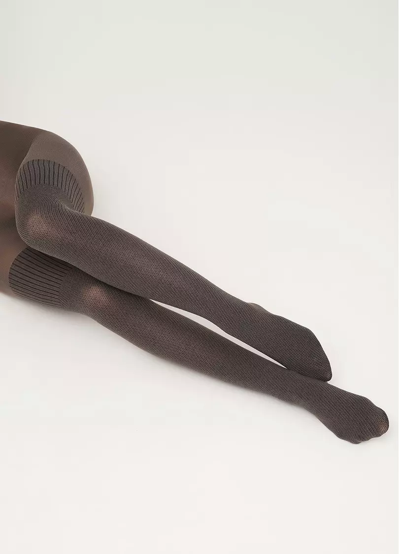Бавовняні колготки з імітацією панчіх з візерунком SPLIT (5) haze (коричневий)