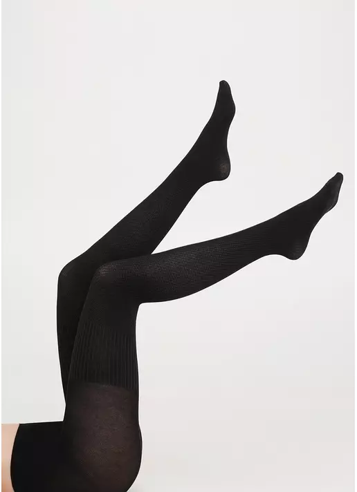 Хлопковые колготки с имитацией чулок с узором SPLIT (5) pirate black (черный)