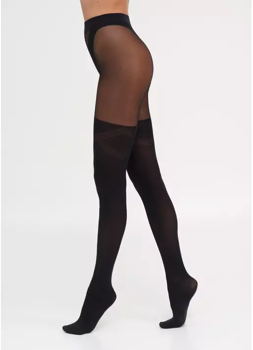 Колготки с имитацией чулок и надписями "CAUTION" STYLE-UP 60 (1) nero (черный)