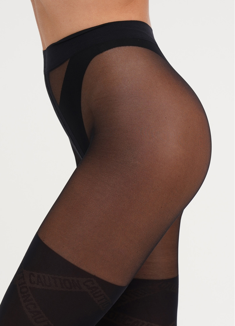 Колготки с имитацией чулок и надписями "CAUTION" STYLE-UP 60 (1) nero (черный)