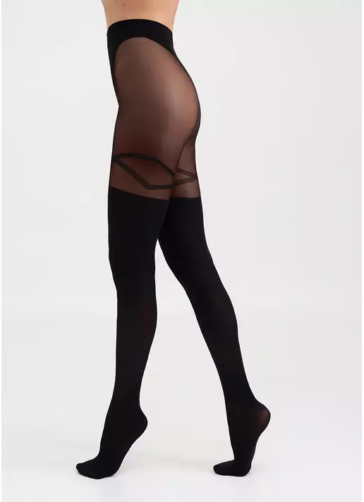 Колготки с имитацией чулок и геометрическим узором TREND-UP 60 (4) nero (черный)