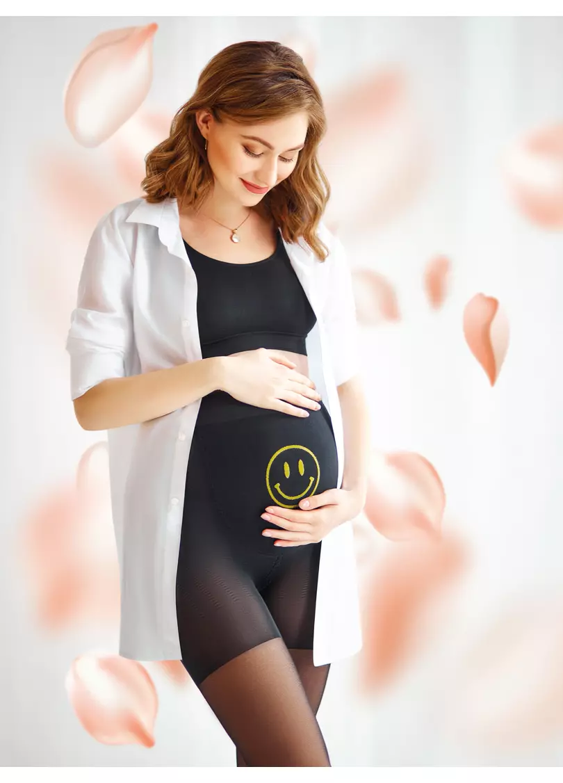 Колготки для беременных с рисунком Смайл на животе MAMA LOVE 40 (1) nero (черный)