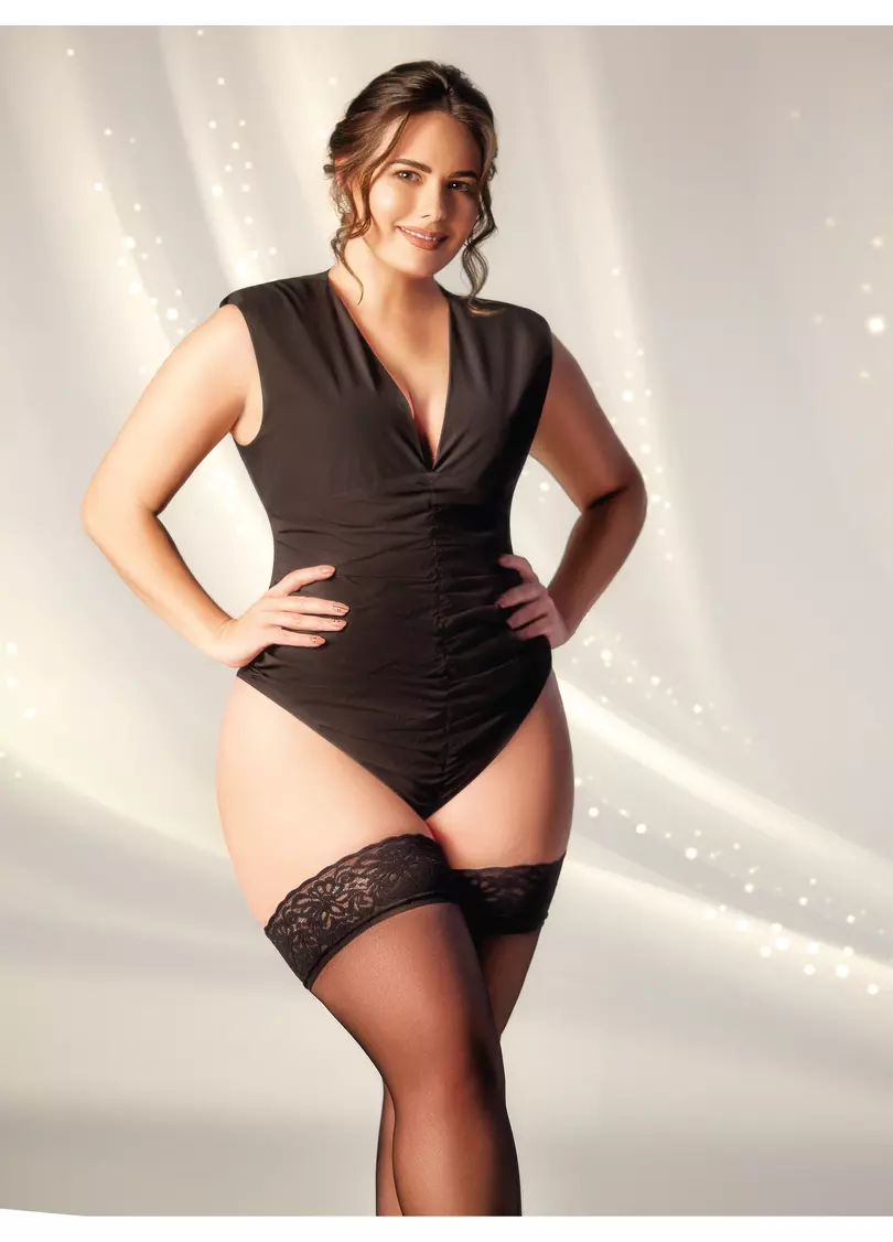 Классические чулки больших размеров с кружевной резинкой POSITIVE HOLD UPS 40 nero (черный)