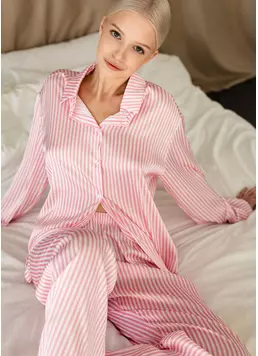 Шелковая пижама в полоску NAP QUEEN 5902/050 white/amaranth pink (белый/розовый)