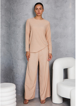 Комплект лонгслів та штани з жатки RUMPLE RICH 5342/260 light beige (бежевий)