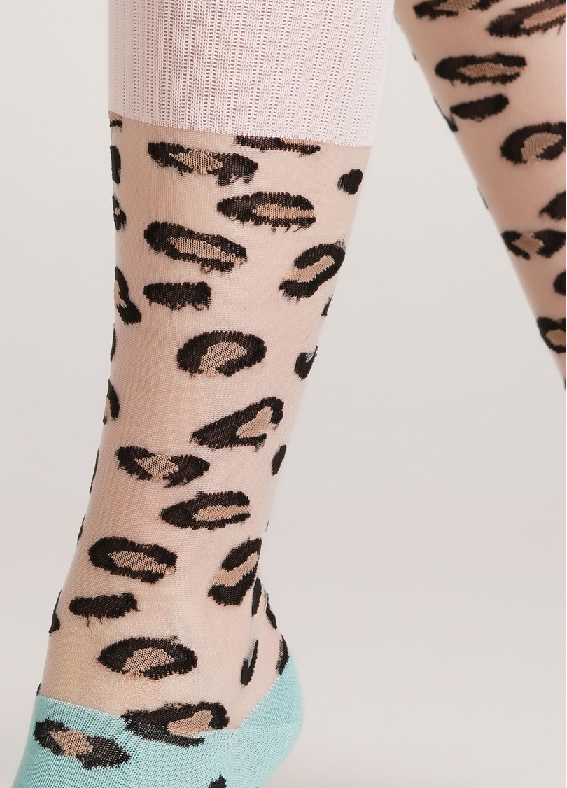 Детские гольфы ботфорты с леопардовым принтом KB1 CRISTAL STRONG 001 pastel turquoise (голубой)