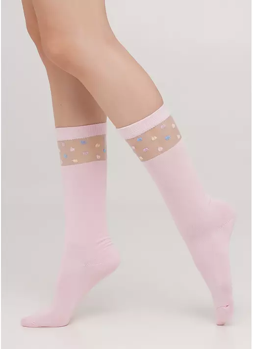 Бавовняні дитячі гольфи з горошком на прозорій вставці KG1 CRISTAL 005 pearl (рожевий)