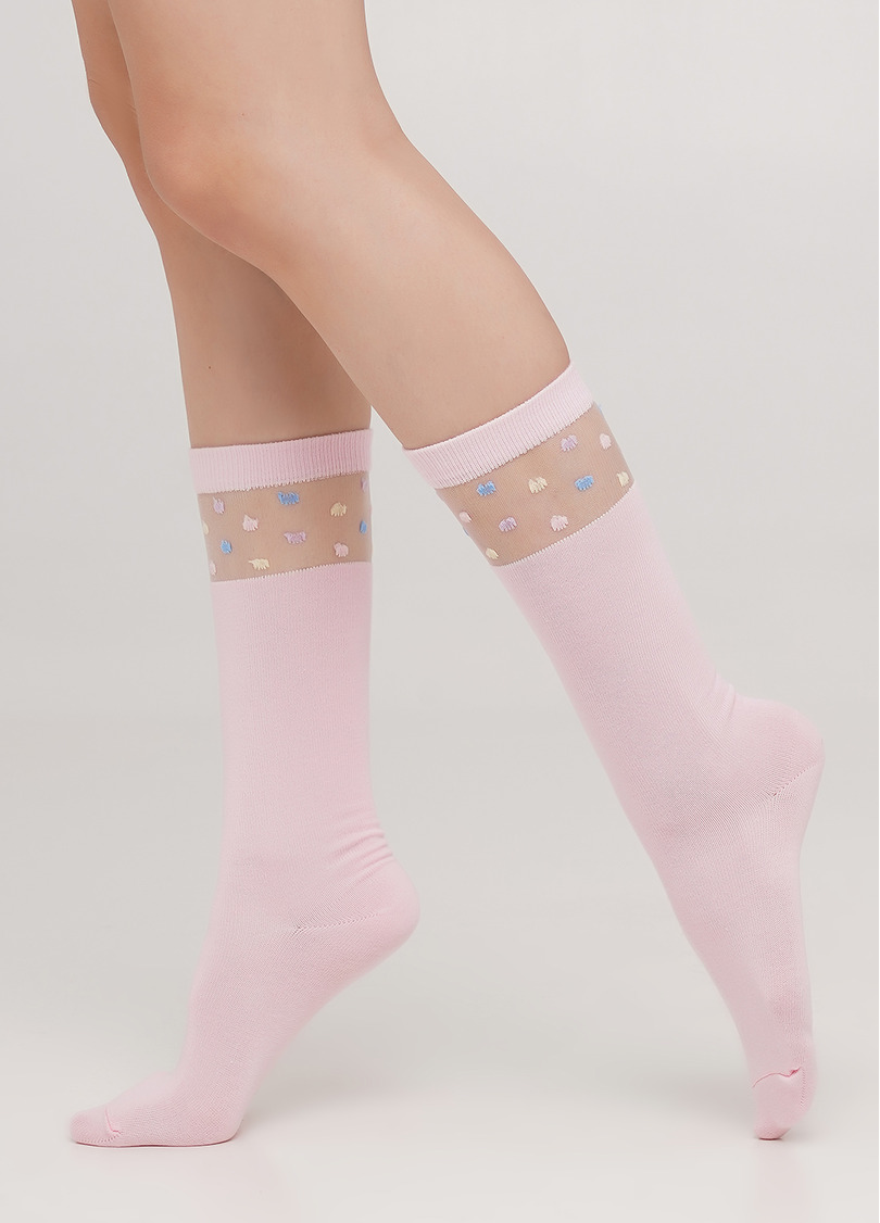 Хлопковые детские гольфы с горошком на прозрачной вставке KG1 CRISTAL 005 pearl (розовый)