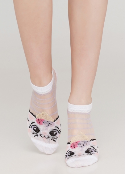 Детские носки прозрачные в полоску и с рисунком котика KS2 CRISTAL 001