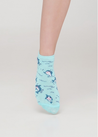 Детские короткие носки с рисунком акул KS2 MARINE 001 (мятный)