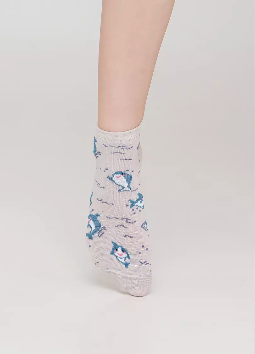 Детские короткие носки с рисунком акул KS2 MARINE 001 (бежевый)
