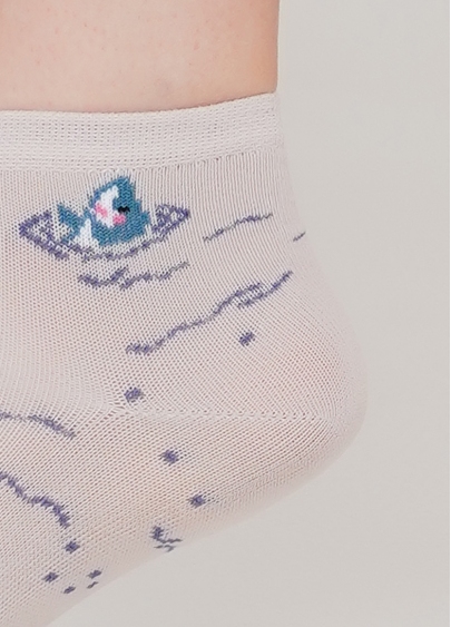 Детские короткие носки с рисунком акул KS2 MARINE 001 (бежевый)