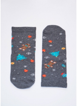 Дитячі новорічні шкарпетки KS2M-NEW YEAR-005 dark grey melange (сірий)