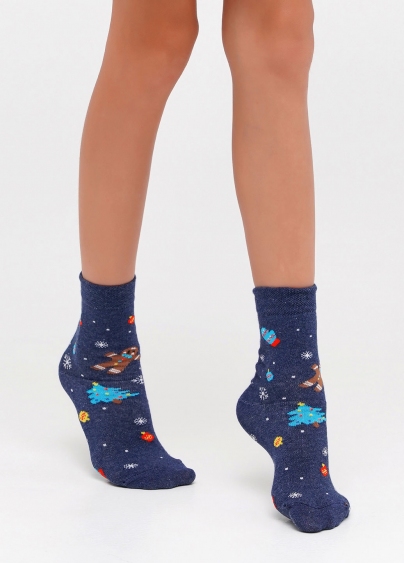 Дитячі новорічні шкарпетки KS2M-NEW YEAR-005 denim melange (меланж)