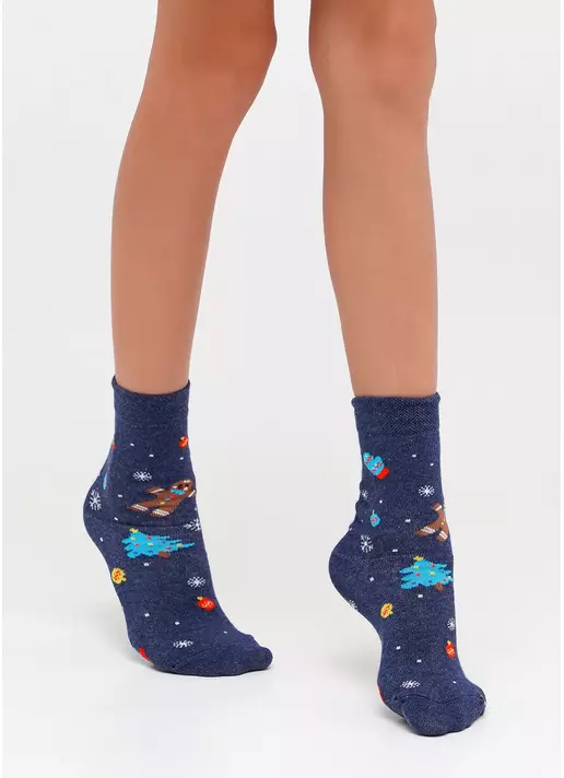 Детские новогодние носки KS2M-NEW YEAR-005 denim melange (меланж)