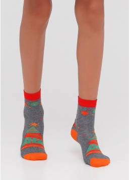 Дитячі новорічні шкарпетки з малюнком KS2M-NEW YEAR-007 dark grey melange (сірий)