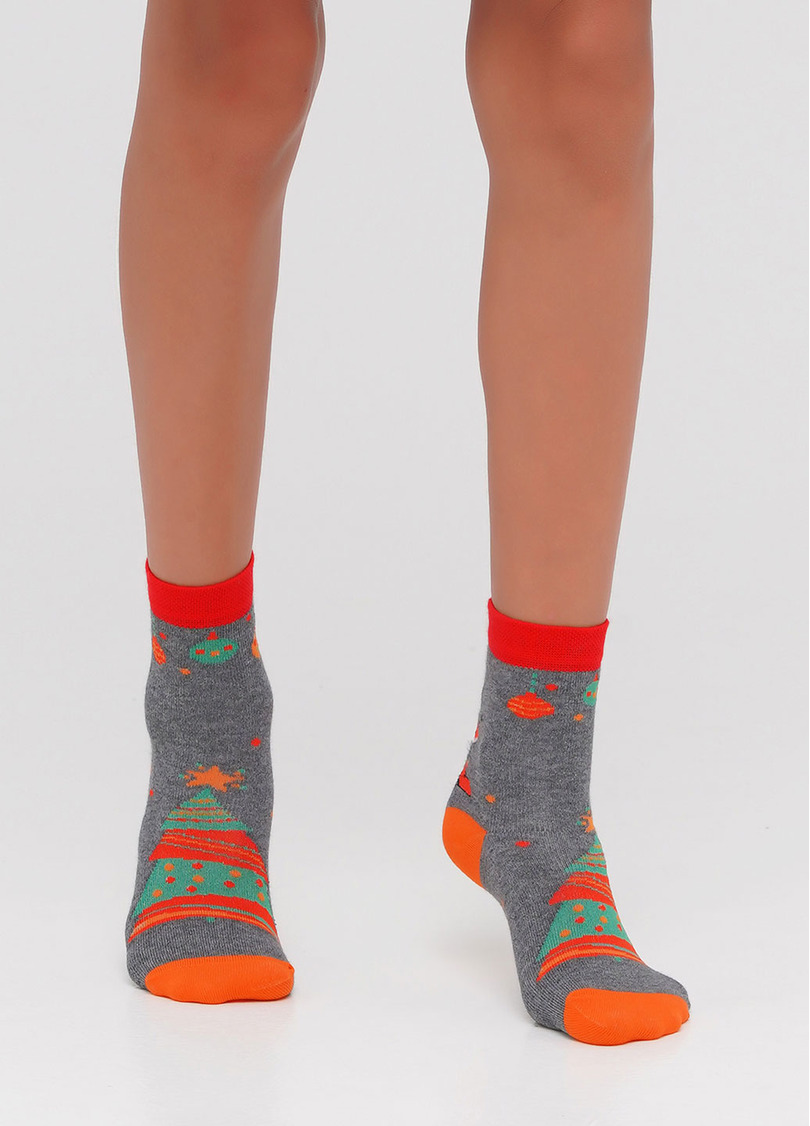 Дитячі новорічні шкарпетки з малюнком KS2M-NEW YEAR-007 dark grey melange (сірий)