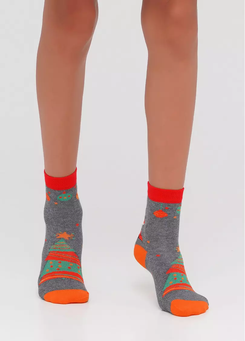 Дитячі новорічні шкарпетки з малюнком KS2M-NEW YEAR-007 dark grey melange (сірий)