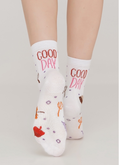 Дитячі шкарпетки з написом ззаду та малюнком KS3 AUTUMN 003 white (білий)