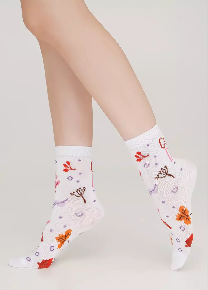 Детские носки с надписью сзади и рисунком KS3 AUTUMN 003 white (белый)