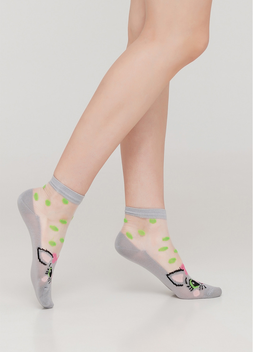 Детские носки с прозрачной вставкой и рисунком котика KS3 CRISTAL 013