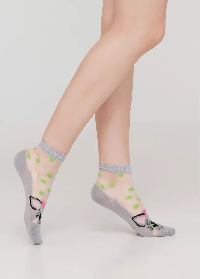 Детские носки с прозрачной вставкой и рисунком котика KS3 CRISTAL 013