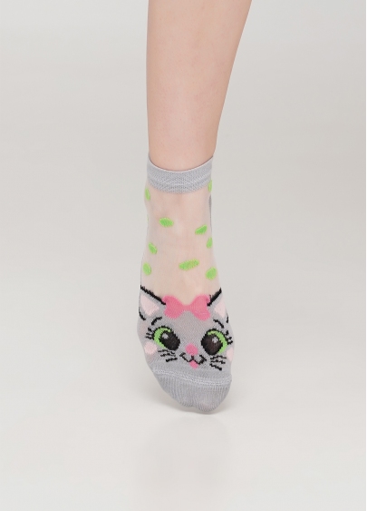 Детские носки с прозрачной вставкой и рисунком котика KS3 CRISTAL 013