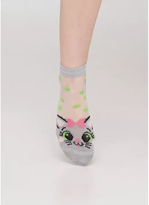 Детские носки с прозрачной вставкой и рисунком котика KS3 CRISTAL 013 Детские носки с прозрачной вставкой и рисунком котика KS3 CRISTAL 013