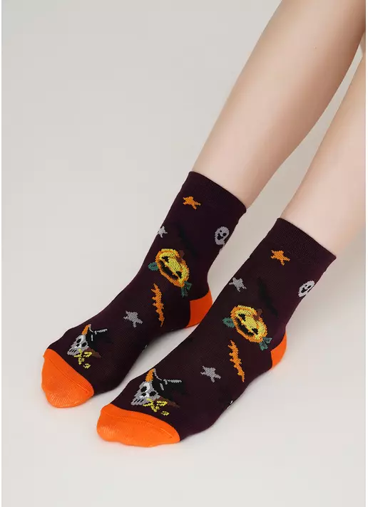 Дитячі шкарпетки з гарбузами KS3 HALLOWEEN 004 vintage grape (фіолетовий)