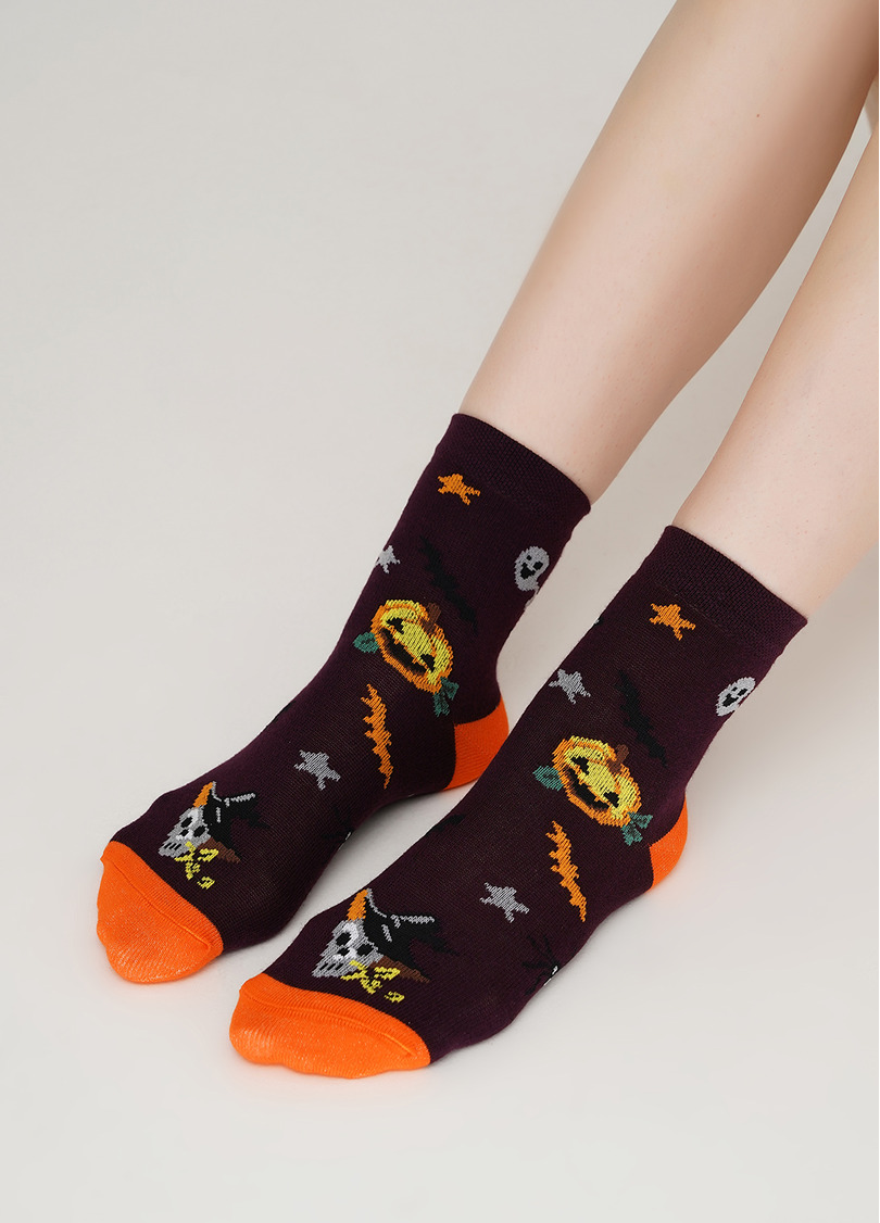 Дитячі шкарпетки з гарбузами KS3 HALLOWEEN 004 vintage grape (фіолетовий)