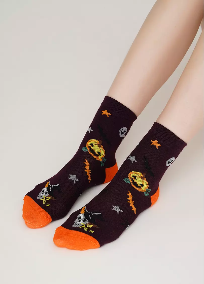 Дитячі шкарпетки з гарбузами KS3 HALLOWEEN 004 vintage grape (фіолетовий)