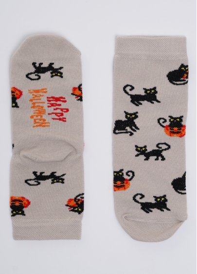 Дитячі шкарпетки з чорними котами до Геловіну KS3 HALLOWEEN (F) 2302 moonlight (бежевий)