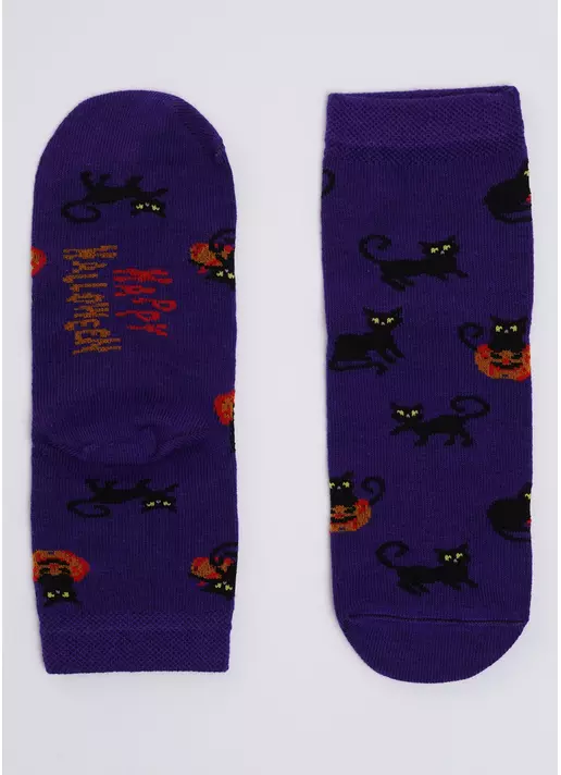 Дитячі шкарпетки з чорними котами до Геловіну KS3 HALLOWEEN (F) 2302 violet indigo (фіолетовий)