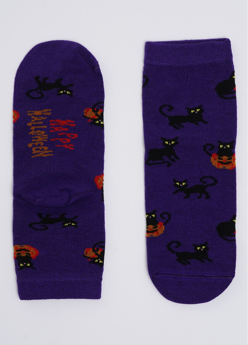 Дитячі шкарпетки з чорними котами до Геловіну KS3 HALLOWEEN (F) 2302 violet indigo (фіолетовий)
