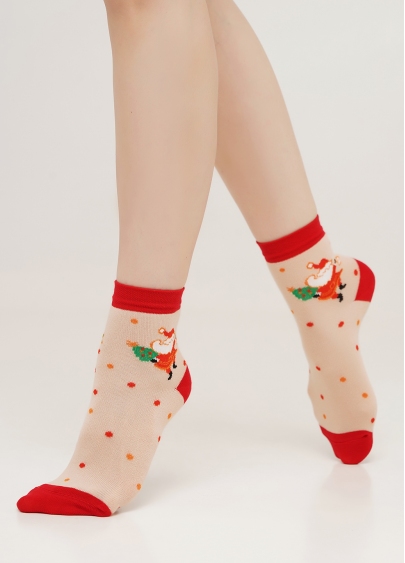Дитячі шкарпетки з Санта Клаусом KS3 NEW YEAR 2109 powder puff (бежевий)