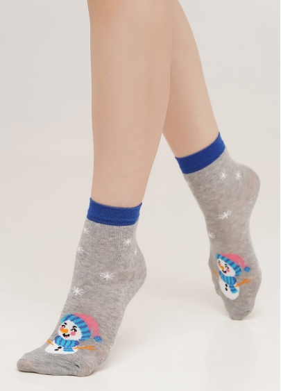 Детские носки со снеговиком KS3 NEW YEAR 2113 light grey melange (серый)
