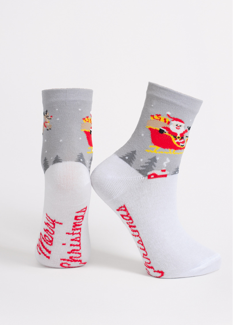 Дитячі новорічні шкарпетки KS3 NEW YEAR 2606 white/silver (білий/сірий)