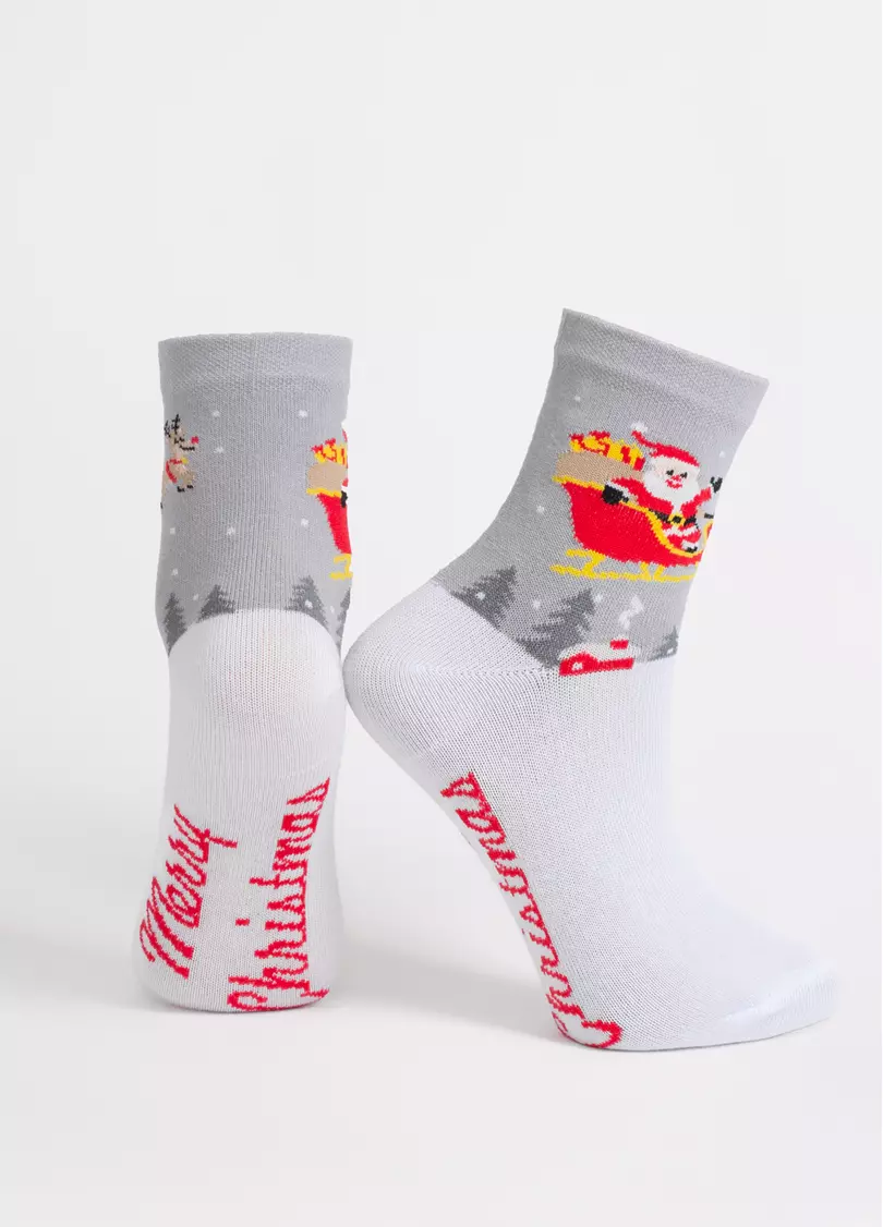 Дитячі новорічні шкарпетки KS3 NEW YEAR 2606 white/silver (білий/сірий)