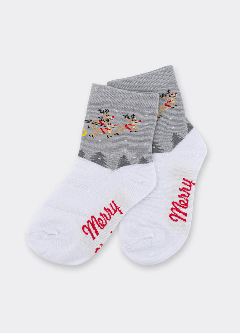 Дитячі новорічні шкарпетки KS3 NEW YEAR 2606 white/silver (білий/сірий)