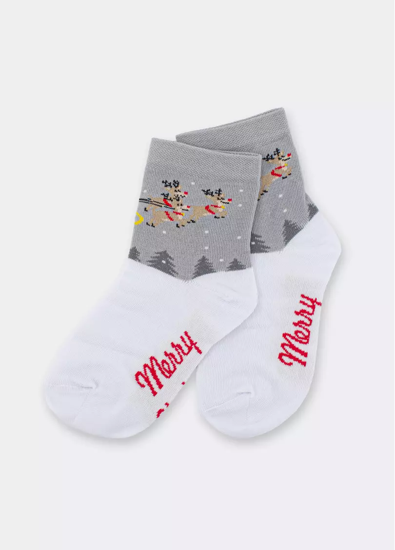 Дитячі новорічні шкарпетки KS3 NEW YEAR 2606 white/silver (білий/сірий)