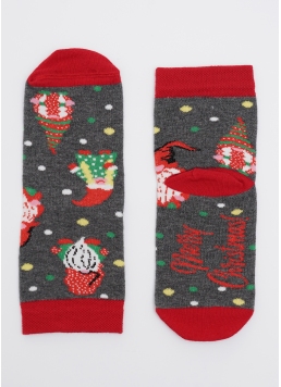 Дитячі шкарпетки з різдвяними гномами KS3 NEW YEAR (F) 2402 dark grey melange (сірий)