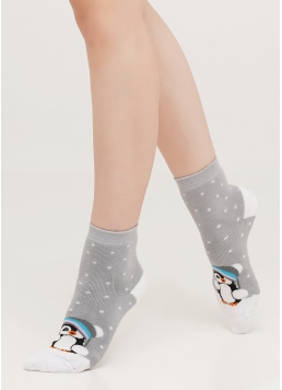 Махровые носки детские с рисунком Пингвин KS3 TERRY 011 steel (серый)