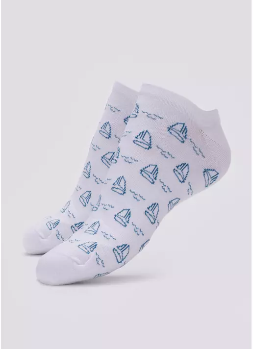 Носки мужские короткие с рисунком парусных яхт MS1 MARINE 009 (белый)